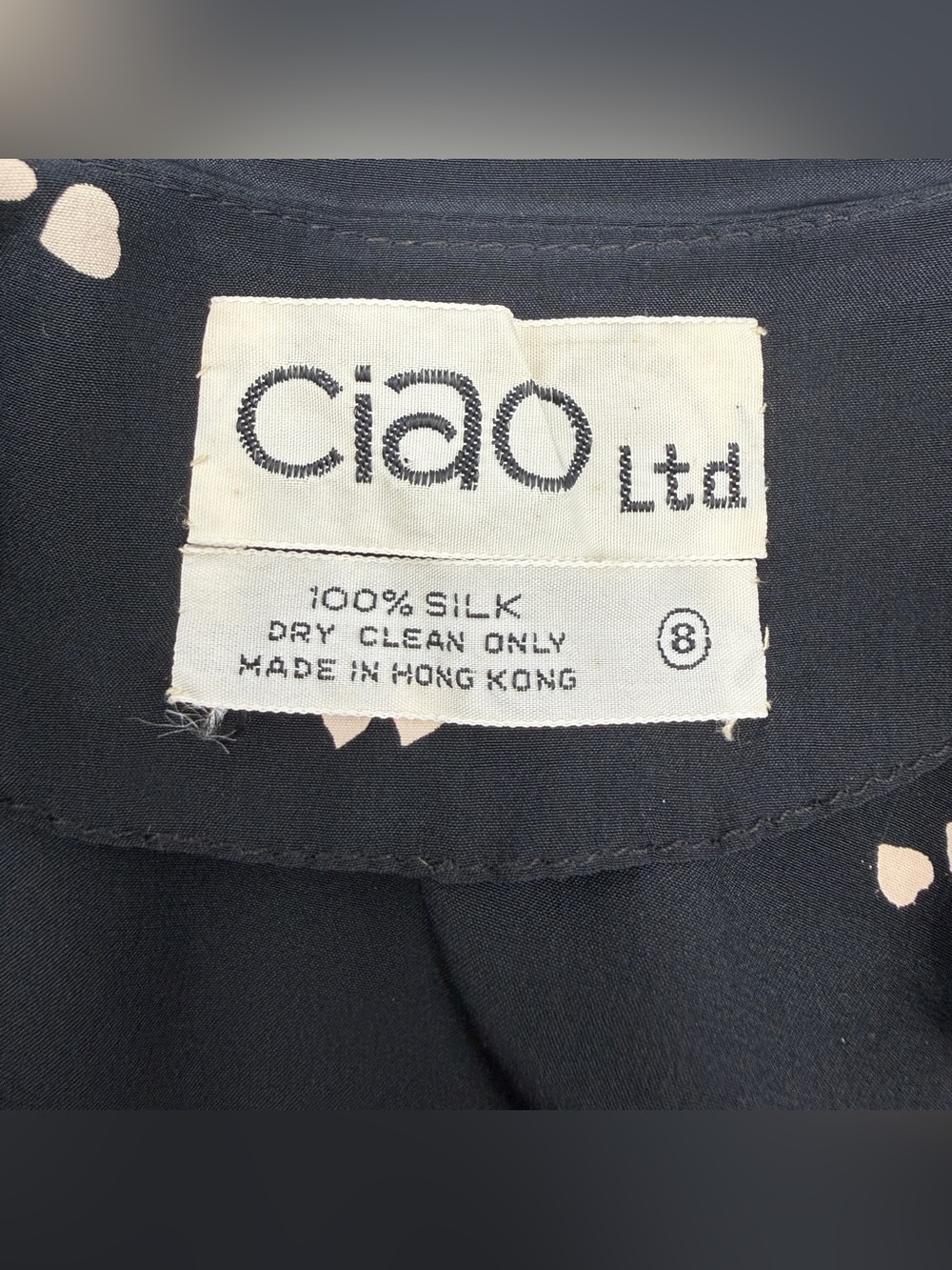 Vintage Ciao Ltd 100% Silk Black Heart Print Dress Sz 8 Belted Pockets - Picture 5 of 16
